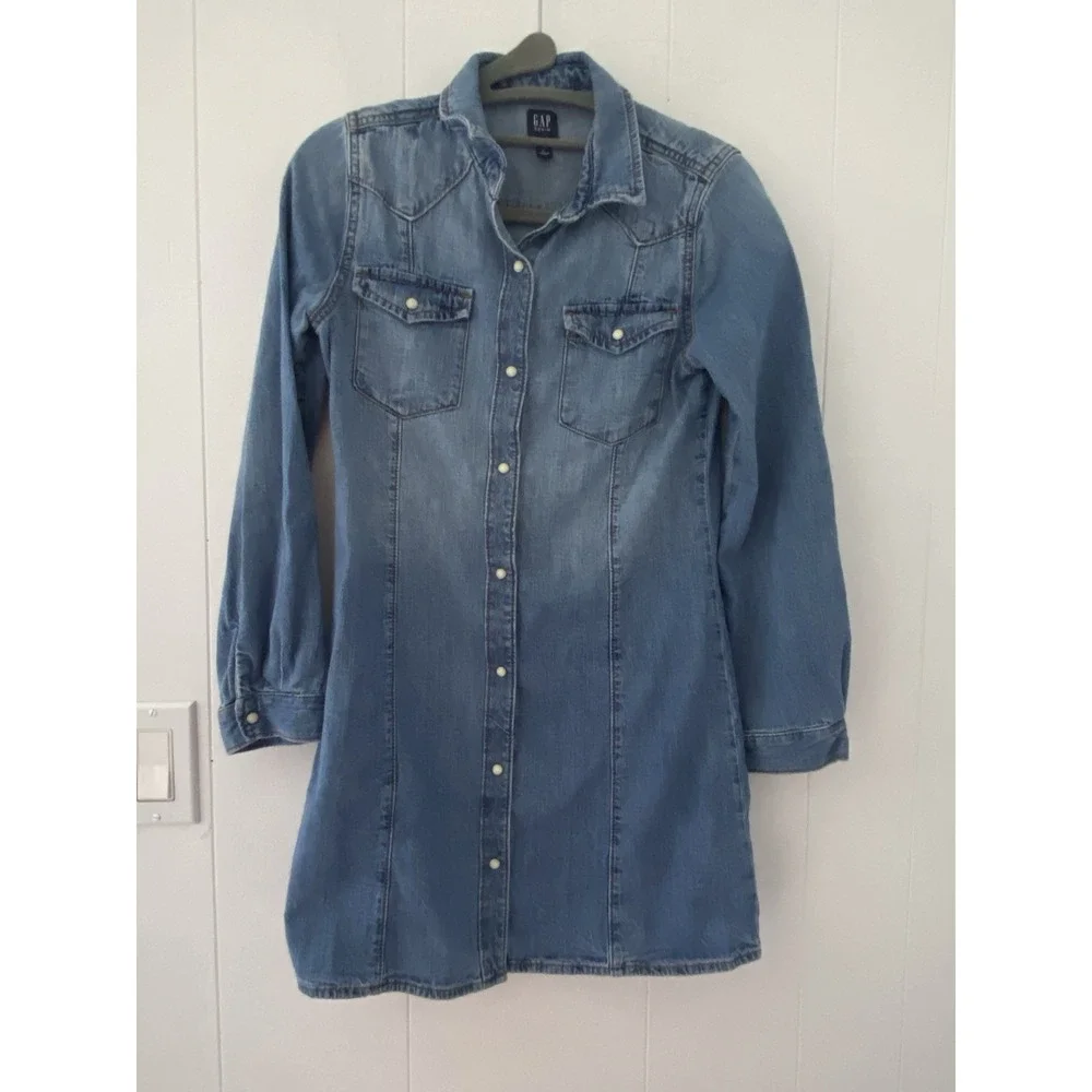 Gap‎ Girls Size XL Blue Denim Dress Pearl Snaps